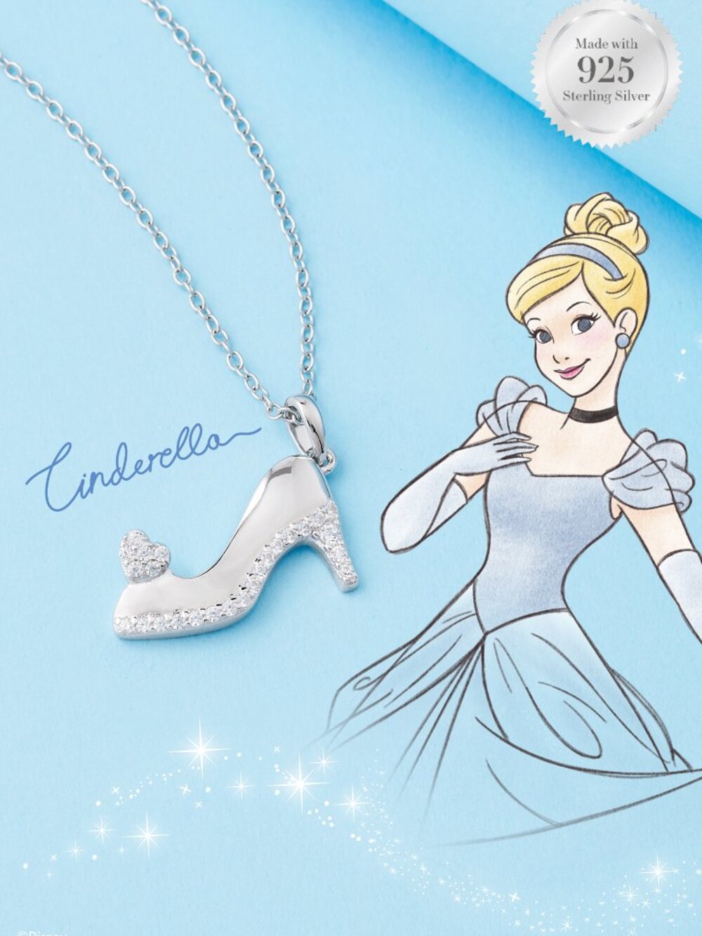 Disney Princess Cinderella Slipper Necklace, 925 Sterling Silver Charmed Aroma